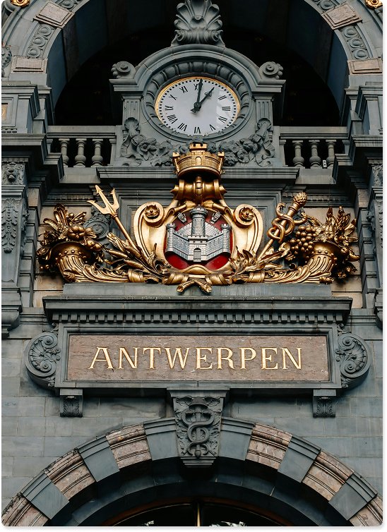 Closeup of the clock inside Antwerp Central Station.