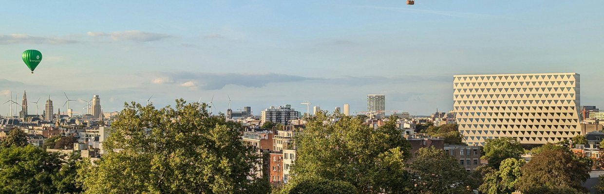 Balloons over the skyline of Antwerp